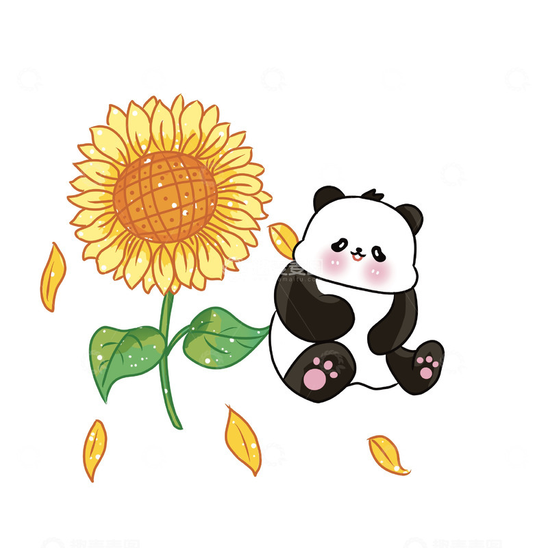 源文件下载【趣麦麦图】向日葵熊猫动物