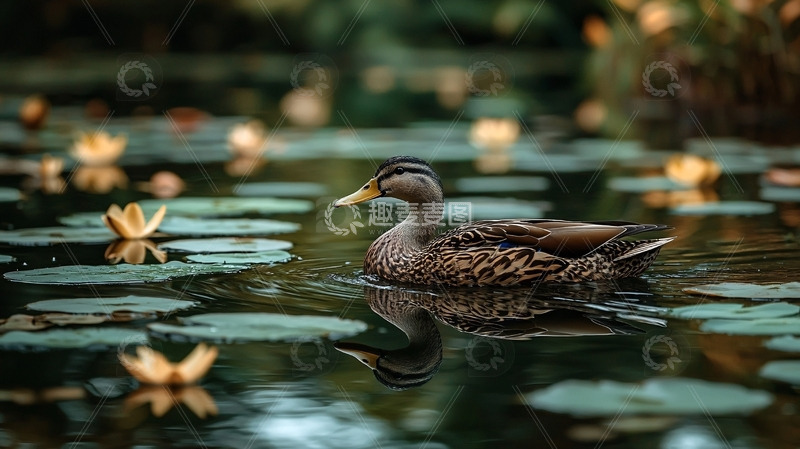 高清大图下载【趣麦麦图】湖中棕鸭