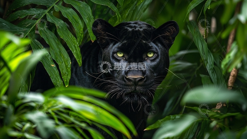 高清大图下载【趣麦麦图】黑豹在丛林中凝视