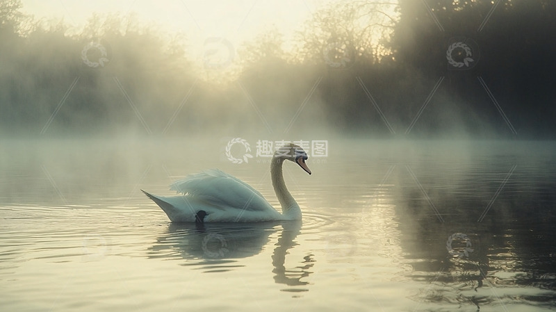 高清大图下载【趣麦麦图】雾中优雅的天鹅