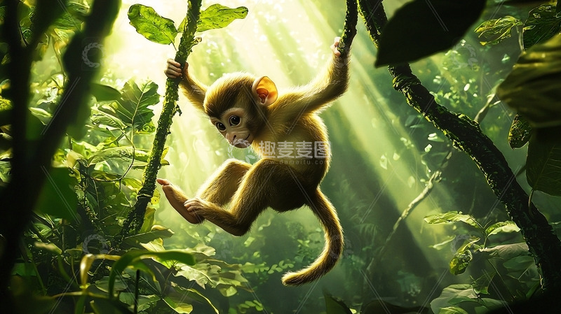 高清大图下载【趣麦麦图】树枝上可爱的小猴子