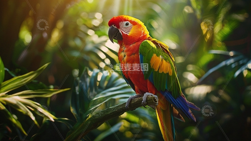 高清大图下载【趣麦麦图】热带丛林中色彩鲜艳的鹦鹉
