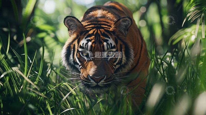 高清大图下载【趣麦麦图】孟加拉虎在丛林中
