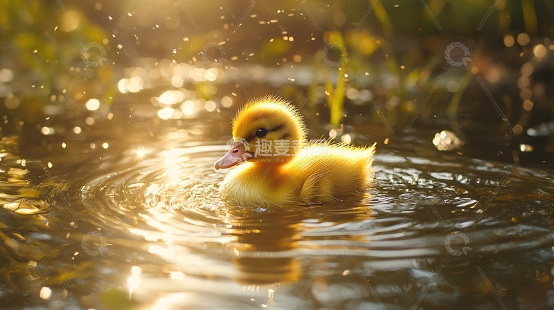 高清大图下载【趣麦麦图】阳光下的小鸭子游泳