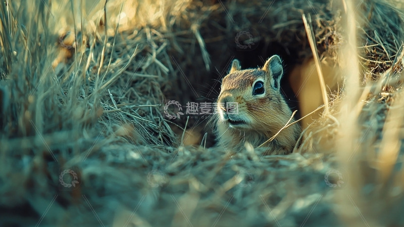 高清大图下载【趣麦麦图】草丛中探出头的小松鼠