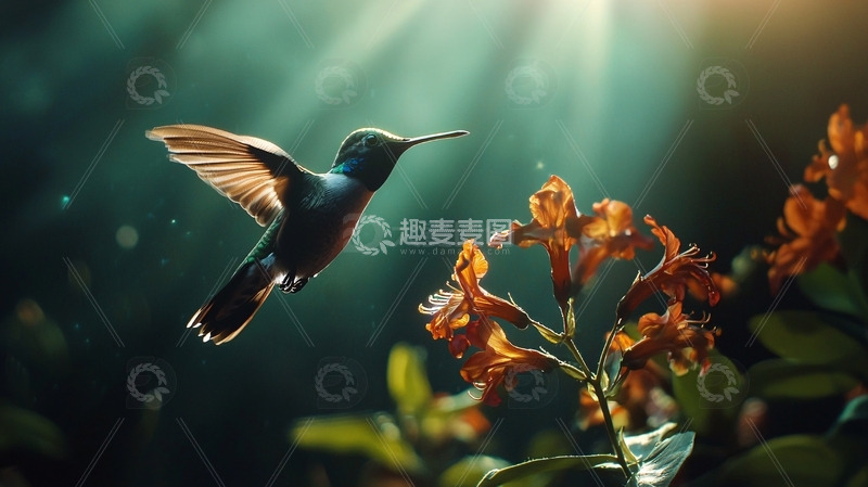 高清大图下载【趣麦麦图】蜂鸟采花