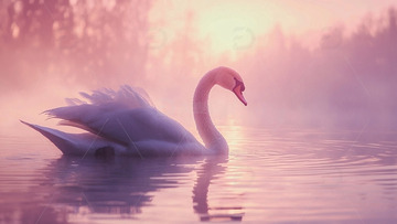 清晨薄雾中优雅的天鹅