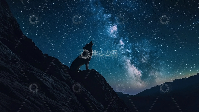 高清大图下载【趣麦麦图】星空下的狼