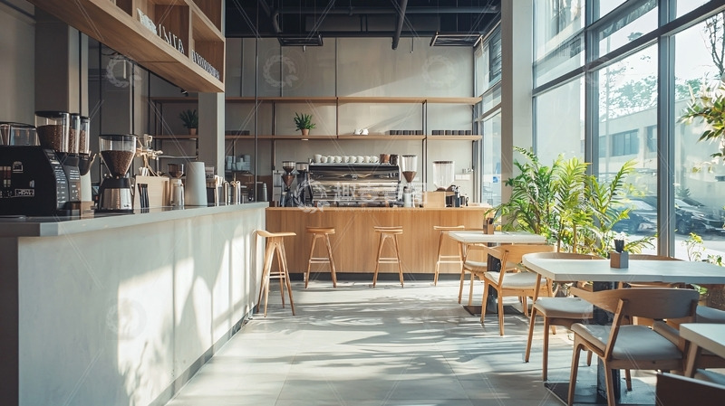 高清大图下载【趣麦麦图】阳光洒落的极简咖啡店