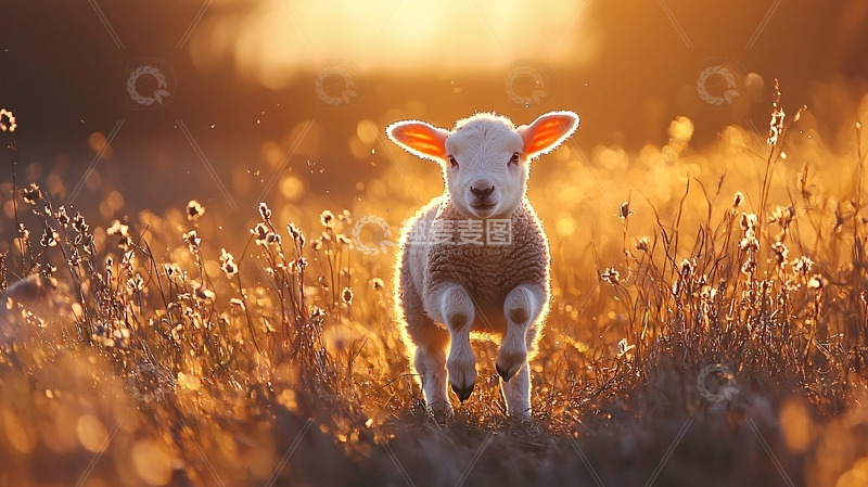 高清大图下载【趣麦麦图】夕阳下的小羊羔
