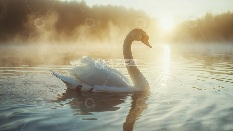 高清大图下载【趣麦麦图】晨雾中优雅的天鹅