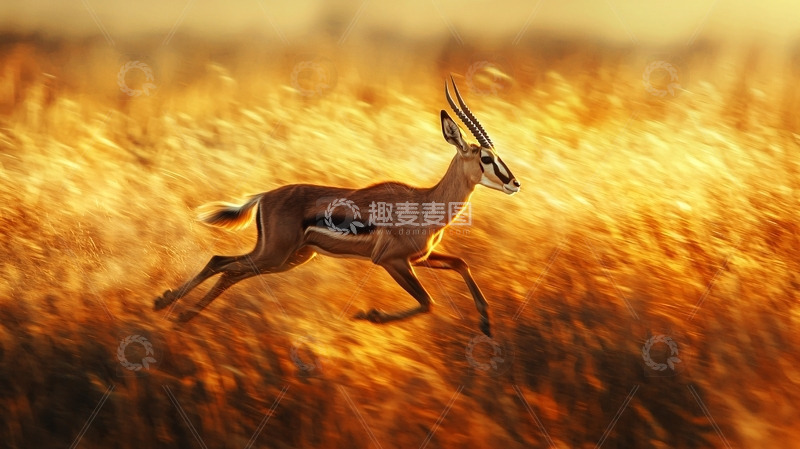 高清大图下载【趣麦麦图】金色草原上奔跑的瞪羚