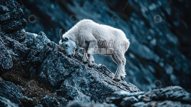高清大图下载【趣麦麦图】山羊在岩石峭壁上觅食