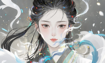 水彩水墨丹青少女图