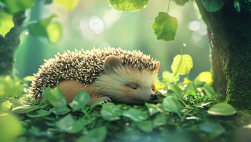 树荫下睡觉的可爱刺猬