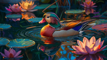 彩绘鸳鸯戏水荷花图