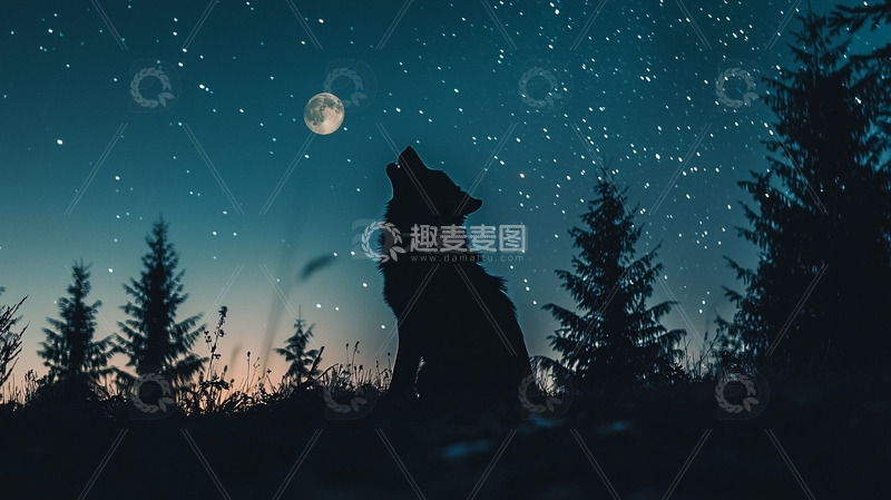 高清大图下载【趣麦麦图】月夜孤狼剪影