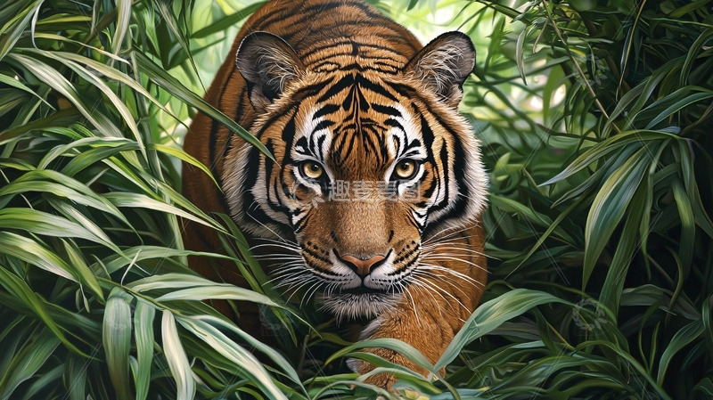 高清大图下载【趣麦麦图】丛林中虎视眈眈的老虎