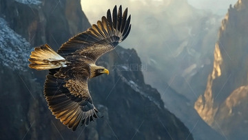 雄鹰飞翔山峰之间