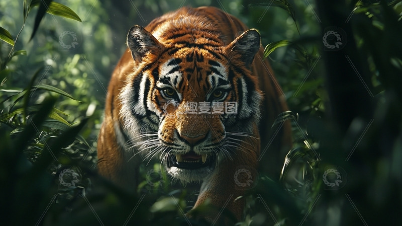 高清大图下载【趣麦麦图】丛林中潜行的孟加拉虎