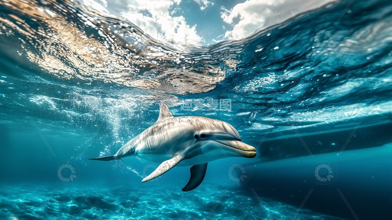 高清大图下载【趣麦麦图】海豚在清澈的海水中游泳
