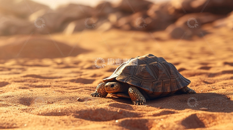 高清大图下载【趣麦麦图】沙漠中缓慢爬行的陆龟
