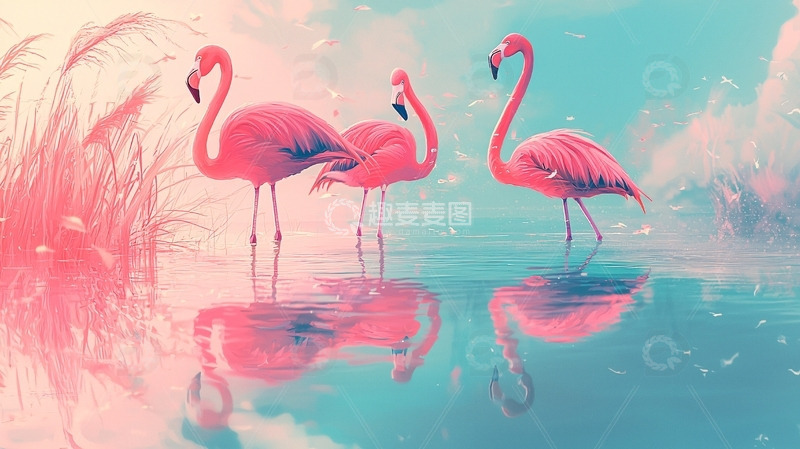 高清大图下载【趣麦麦图】粉色火烈鸟