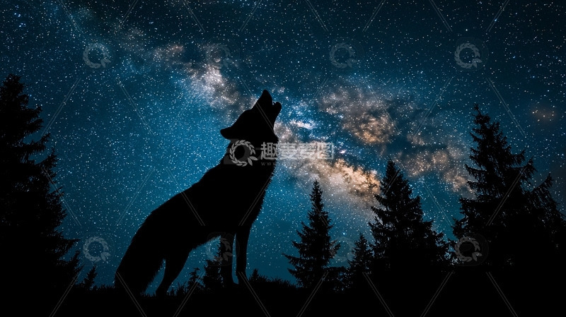 高清大图下载【趣麦麦图】星空下的狼