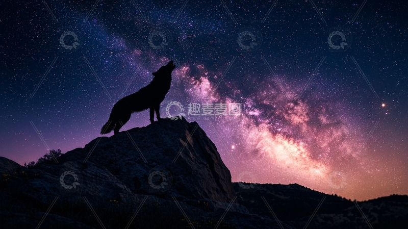 高清大图下载【趣麦麦图】星空下的狼