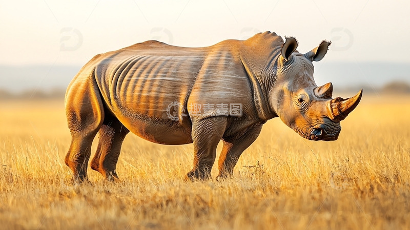 高清大图下载【趣麦麦图】白犀牛草原日落