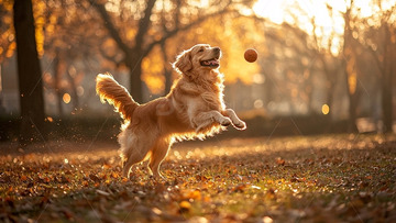 金毛寻回犬在秋日公园玩耍