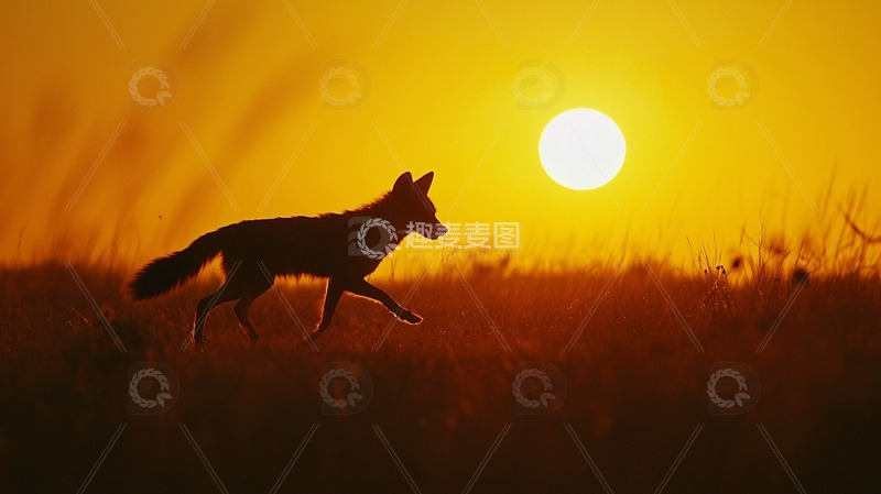 高清大图下载【趣麦麦图】落日余晖下的狐狸剪影