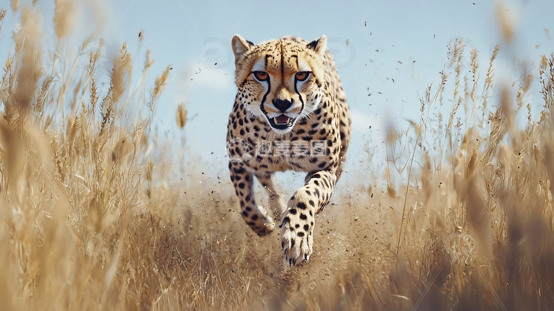 高清大图下载【趣麦麦图】猎豹奔跑于金色草原