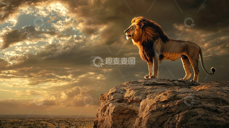 高清大图下载【趣麦麦图】雄狮日落剪影