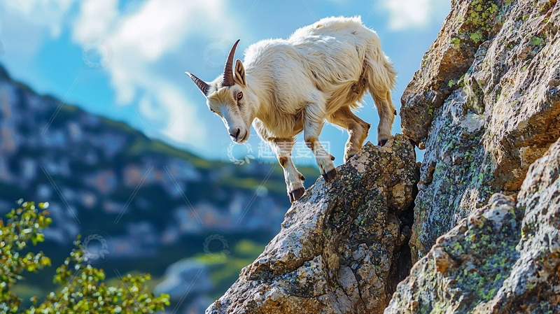 高清大图下载【趣麦麦图】山羊在悬崖峭壁上行走