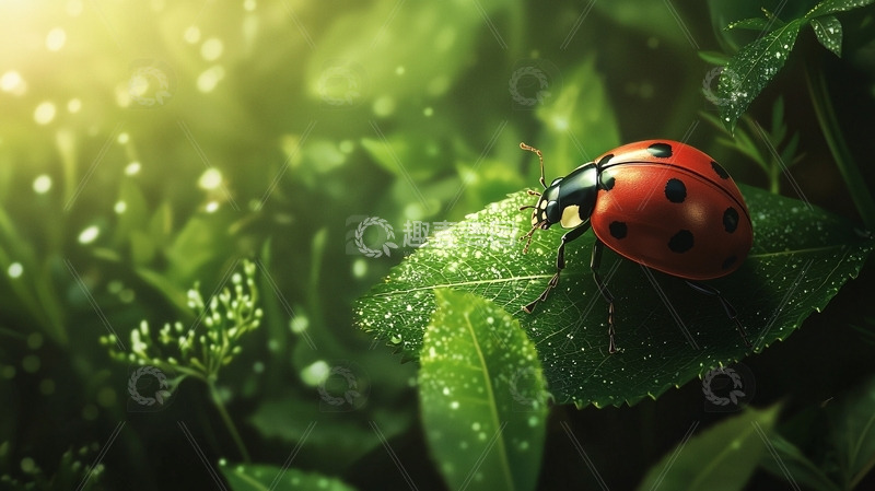 高清大图下载【趣麦麦图】阳光下的七星瓢虫