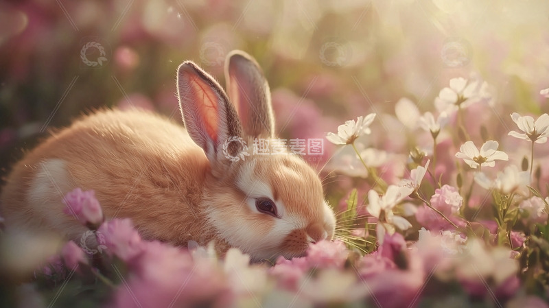 高清大图下载【趣麦麦图】可爱兔子花丛中