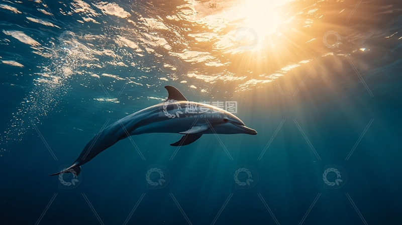 高清大图下载【趣麦麦图】阳光透过海水照射海豚