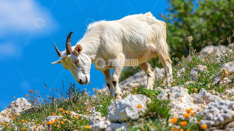 高清大图下载【趣麦麦图】山坡上白色山羊