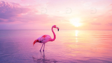 粉红火烈鸟日落剪影