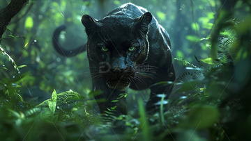 黑豹在丛林中潜行