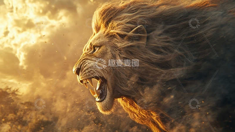 高清大图下载【趣麦麦图】鬃毛飞扬的雄狮怒吼