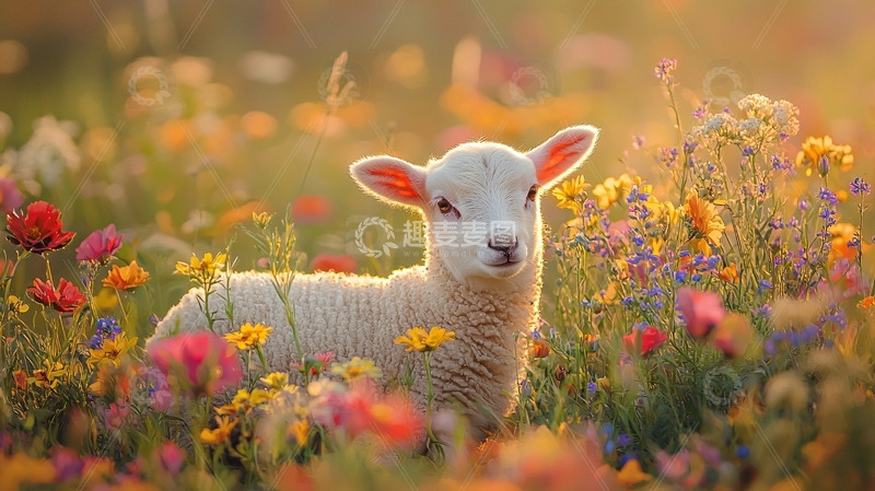 高清大图下载【趣麦麦图】小羊羔在花丛中