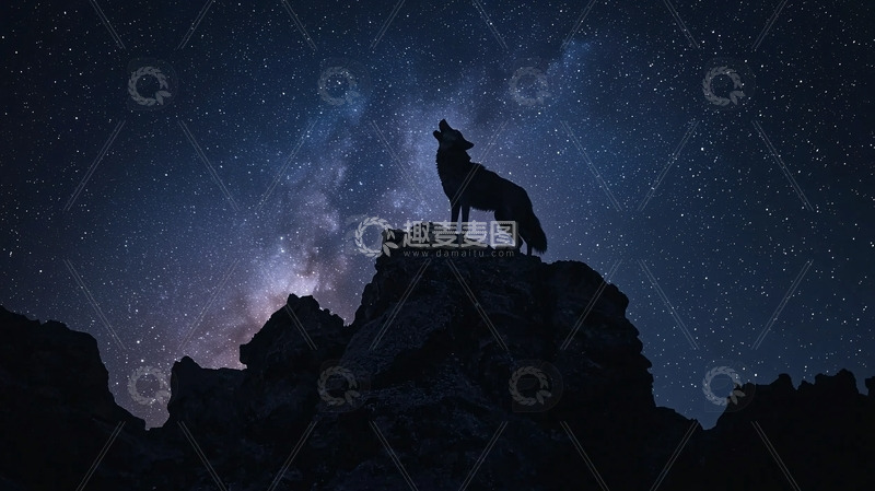 高清大图下载【趣麦麦图】星空下的狼