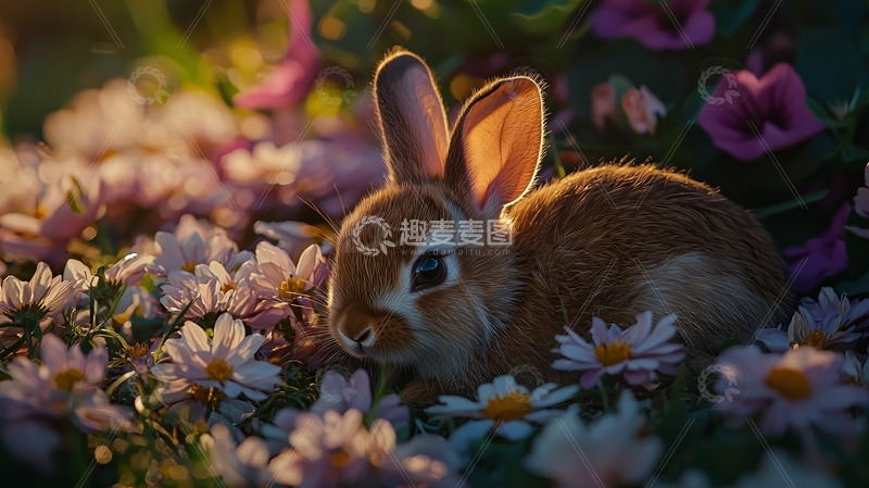 高清大图下载【趣麦麦图】可爱的小兔子在花丛中