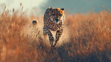 猎豹奔跑于金色草原