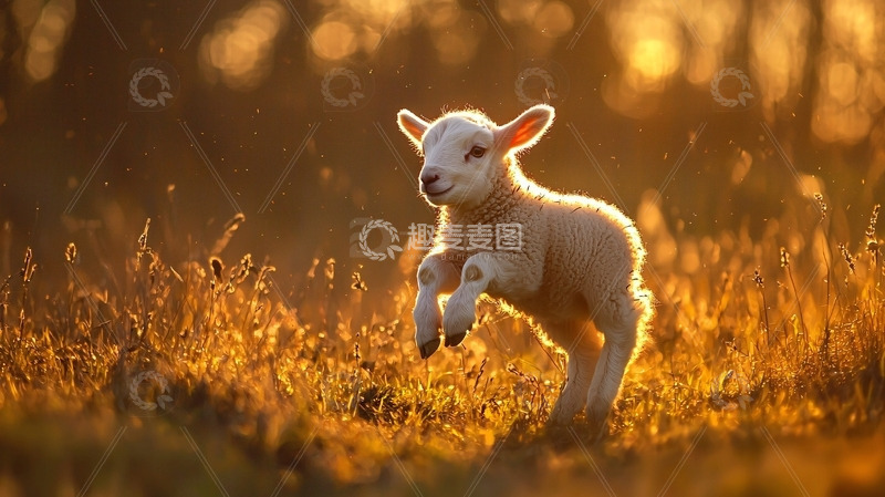 高清大图下载【趣麦麦图】小羊跳跃金色夕阳