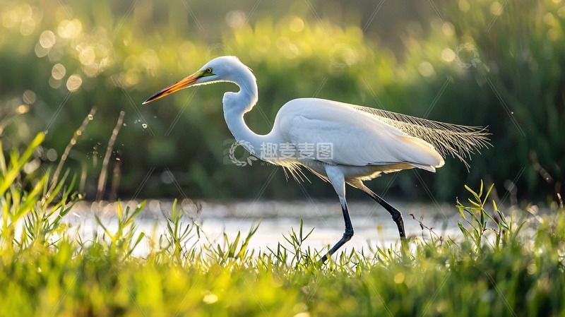 高清大图下载【趣麦麦图】晨光中优雅的白鹭
