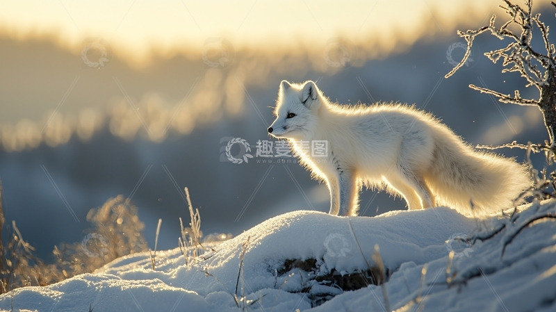高清大图下载【趣麦麦图】极地白狐雪景日出
