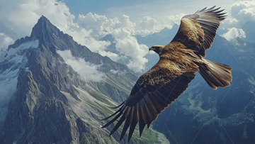 雄鹰展翅高飞雪山之巅